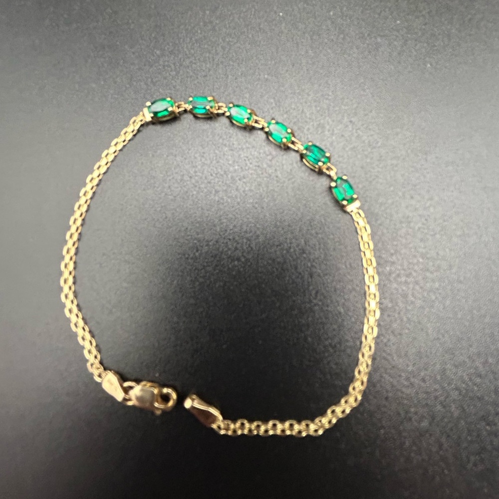 10K YG  Emerald Chain Link Bracelet Yellow Gold 10k 10KT 10kt 10 karat - Picture 2 of 10